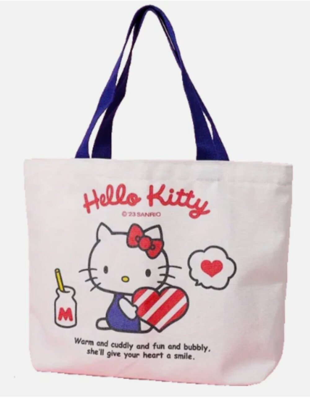 New Hello Kitty Tote LARGE Shopping Bag Lightweight Red Heart Canvas